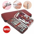 19PCS Manicure Pedicure Nail Care Set Cutter Cuticle Clippers Kit Gift Case
