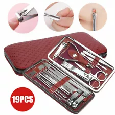 19PCS Manicure Pedicure Nail Care Set Cutter Cuticle Clippers Kit Gift Case