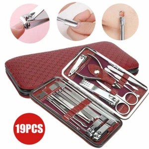 19PCS Manicure Pedicure Nail Care Set Cutter Cuticle Clippers Kit Gift Case