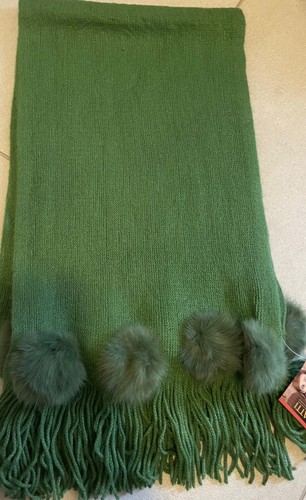 Passigatti new green acrylic scarf with rabbit fur women men very soft long - Picture 5 of 9
