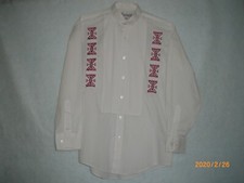 Tuxedo Shirt, Embroidered, Raspberry Geometric Design, Men's Small