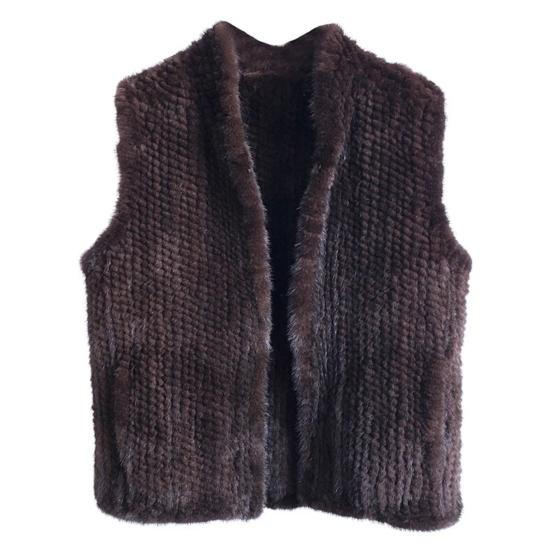 100% Real Genuine Knitted Mink Fur Vest Gilets Waistcoat Coat Warm Women Jacket - Image 4 of 4