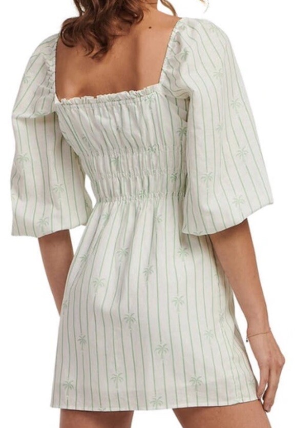 NWT New Charlie Holiday Boheme Linen Blend Mini Dress Palm Stripe White  Green-XS | eBay
