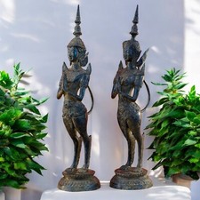 Figure de Bronze Thaïlande 39cm Main Wachsguss Déco Thai Massage Yoga Studio