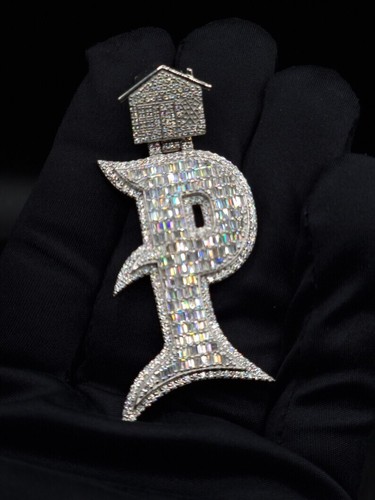 Men's 3.00CT Real Moissanite Custom Letter P Name Pendant 925 Sterling Silver - Picture 4 of 6