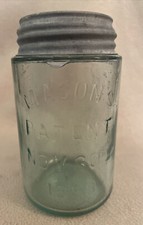 Vintage Aqua Pint Mason's Patent Nov 30 1858 Jar Zinc Lid Made in USA J23-80