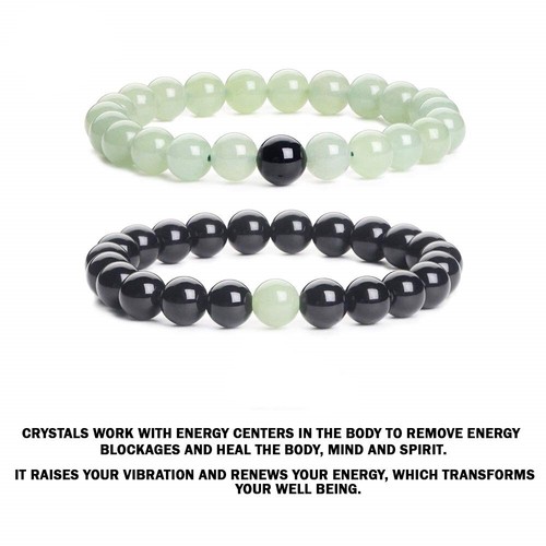 Bracelets Green Aventurine and Black Tourmaline Gem Stone Bracelet for Unisex - Picture 2 of 5