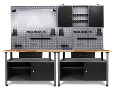 Ondis24 Werkstatteinrichtung 240cm Komplett Werkstattset Werkbank aus Metall LED