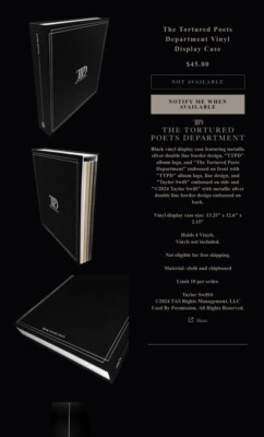洋楽 Taylor Swift VINYL DISPLAY CASE The Tortured Poets Department Vinyl Display Case – Taylor Swift