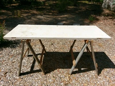 Tall Hardwood Trestle Table Work Bench Tool Storage Benches