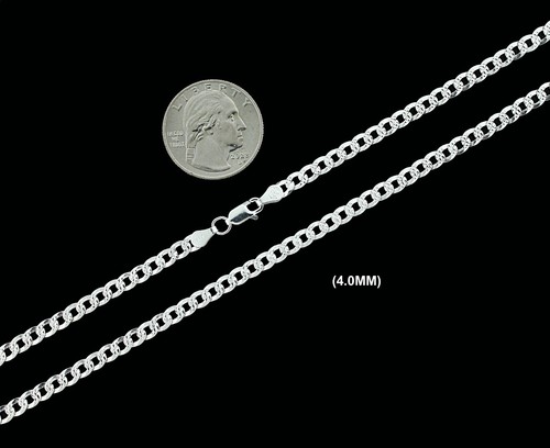 Mens SOLID 925 Sterling Silver DIAMOND CUT CUBAN CURB Chain Bracelet or Necklace - Picture 6 of 16