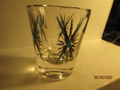 VINTAGE MCM - Turq. & Gold Stars on clear standard shotglass- 60's style-nice - Picture 2 of 5