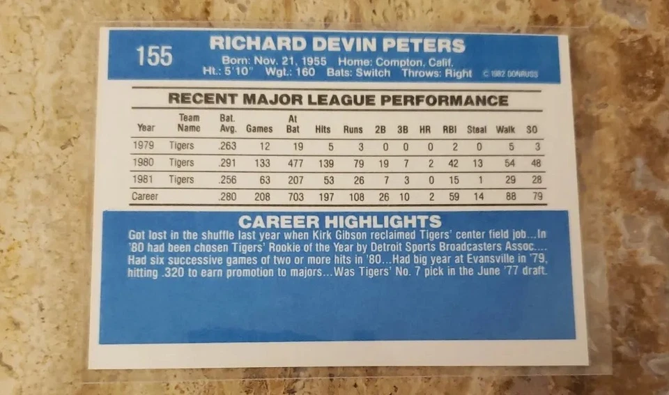 Donruss 82 Rick Peters Error Baseball Card Miscut - Image 4 of 4