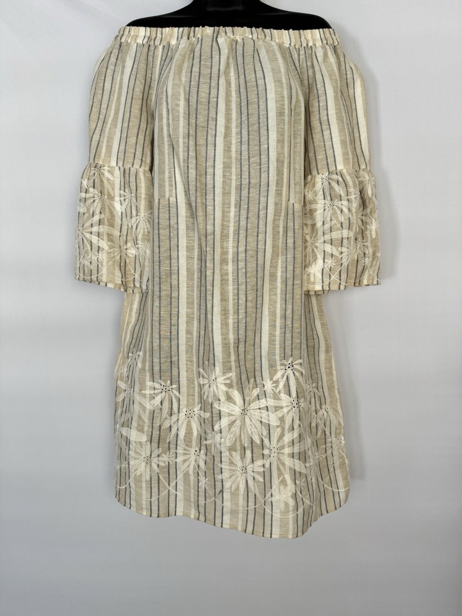 sachin and babi light blue dress Banana Republic Women's Sz Large Tan Embroidered Linen Dress 100% Cotton