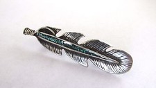 Feather Pin Teal Enamel Glitter . Made in USA