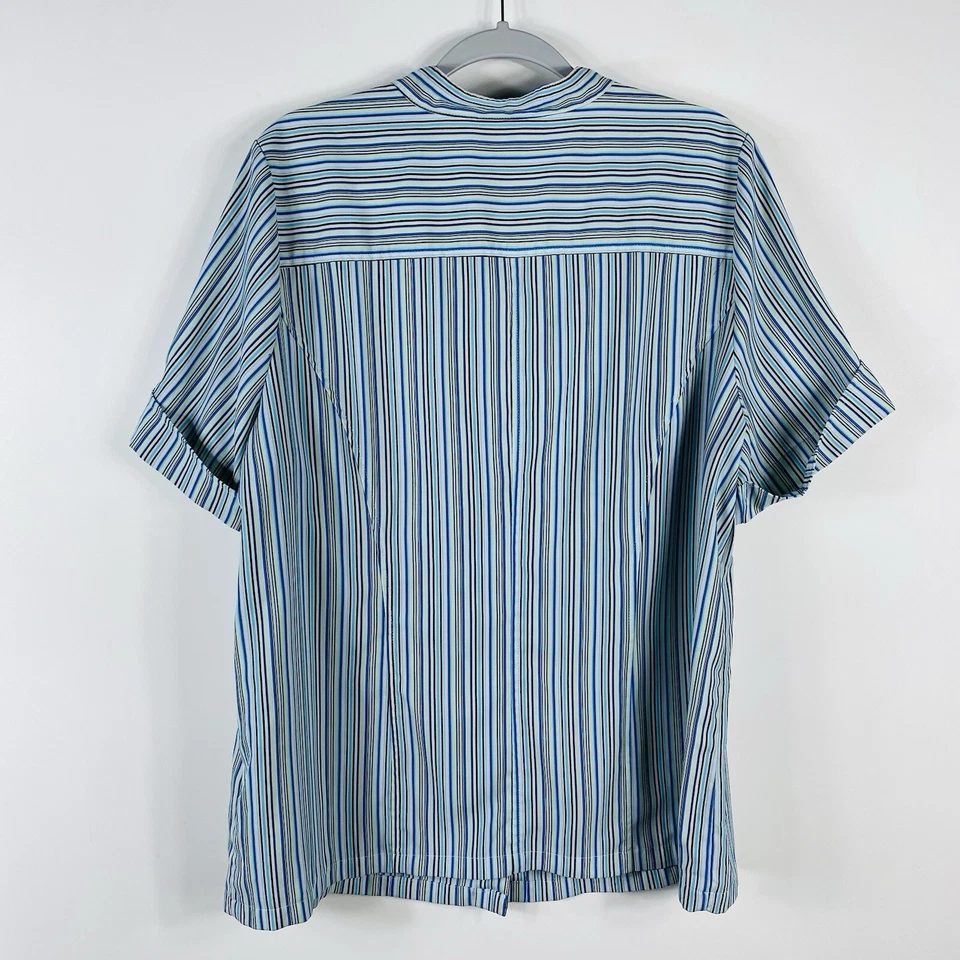 Blusa Top Maggie Barnes Talla Grande 0X 14 16 Rayas Manga Pestaña Enrollable Utilitaria Foto 2 de 4