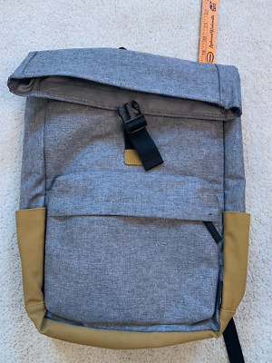 Amazon Basics Backpack 16'' Tall Top Opening Folds Over 4 outside pockets Denim