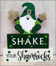 NEW ST PATRICK'S DAY TABLE MANTEL SIGN "SHAKE YOUR SHAMROCKS "w LEPRECHAUN