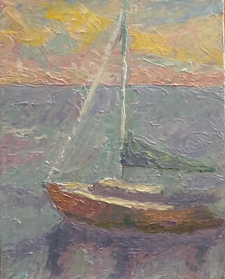landscape seascape oil boat painting color light Impressionism art by Sarah Yi 