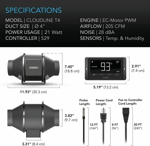 4” Inline Duct Fan with Temperature Humidity Controller -Ventilation Exhaust Fan - Picture 6 of 7