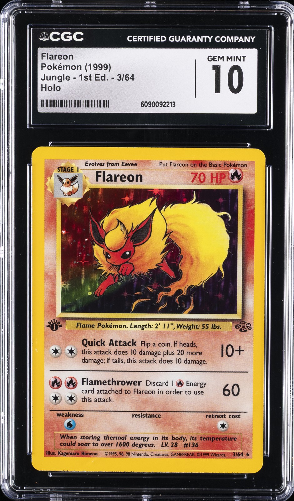 1999 POKEMON JUNGLE 1ST EDITION #3 FLAREON HOLO CGC 10