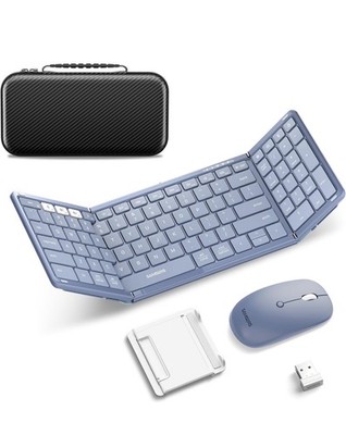 Foldable Keyboard and Mouse, Samsers 2.4G + Bluetooth 5.0 x 2, Young Blue 