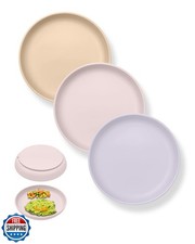 Qyeejong Classic Silicone Toddler Suction Plate 3 Pcs, Non Slip Baby Plates w