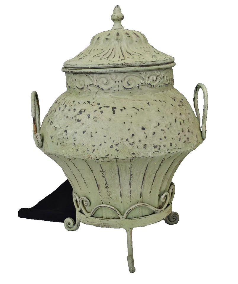 Urna Decorativa Núcleo de Casa de Campo, Metal Verde con Tapa y Soporte - País Francés 16" Foto 2 de 4