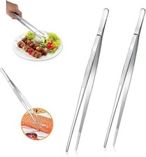 1 or2 Stainless Steel Kitchen Tweezers, 12-Inch Culinary Fine Tweezer Tongs Food