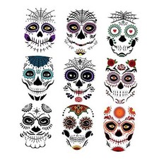 9 PCS Day of the Dead Sugar Skull Temporary Face Tattoo Kit