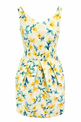 Zara Floral Summer Dress Yellow Blue Mini Romantic Holiday Dress size XS Retro - Image 1 of 4