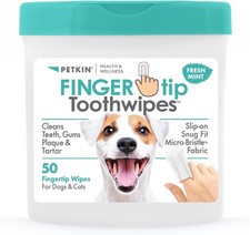 Petkin Fingertip Tooth Wipes for Dogs and Cats - 50 Finger Wipes - Fresh Mint