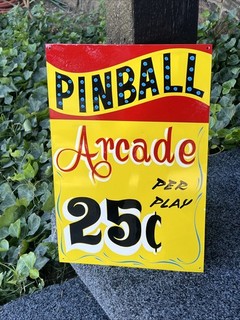HAND PAINTED Vintage Carnival PINBALL Machine ARCADE Sign Circus Amusement Park