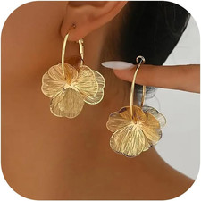Gold Flower Earrings for Women Boho Floral Hoop Dangle Petal Earring Prom Weddin