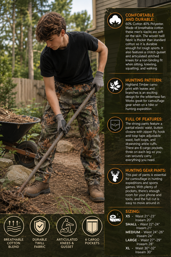 TrailCrest Youth Boy's Camo 6 Tactical Hunting Hiking Pants - Picture 4 of 6