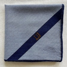 Dunhill Men Handkerchief VTG Blue Cotton Diagonal line Pattern Pocket Square 18"