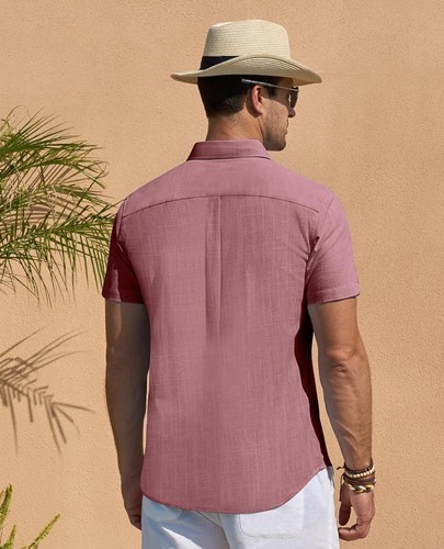 Leinenhemden für Herren Kurzarm Leinenhemden Freizeit Button Down Hemden Sommer - Bild 11 von 53