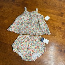 NWT Ralph Lauren Floral 2 pc Diaper Cover Set coral yellow Green size 9-12 m