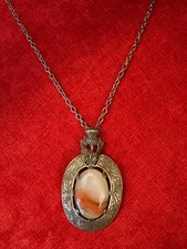 Vintage Scottish Thistle Faux Agate Pendant Necklace Celtic Boho