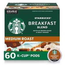 Starbucks K-Cup Coffee Pods, Medium Roast Hot or Iced Coffee, Breakfast Blend, 6