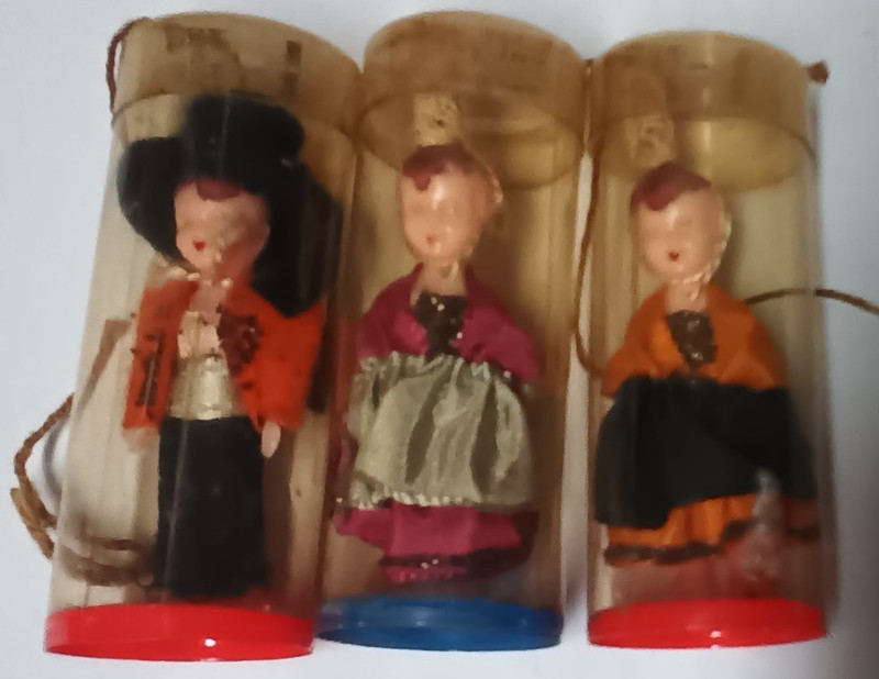 3 Vintage mini dolls in tubes marked creation Philippe