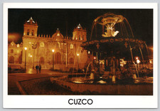 Postcard Catedral del Cuzco Peru Night View Plaza Fountain - Chacana Productions