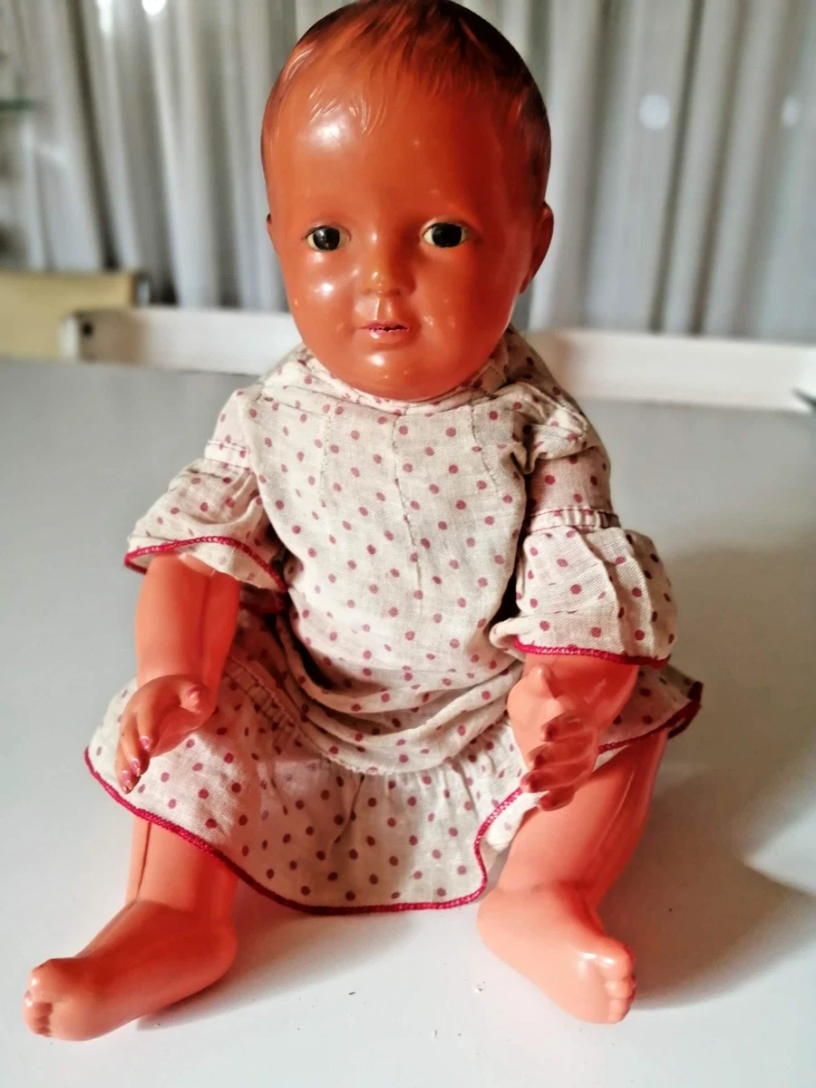 Tres Ancien mignon Poupon Articulé en CELLULOID Yeux