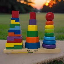 Melissa  Doug Geometric Stacker 25 Pc Wooden Educational Toy Shape Sorter EUC