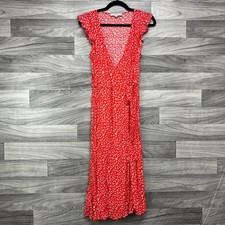 LOFT Wrap Maxi Dress Womens XS Orange Floral Tiered Surplice Neck Short Sleeve