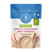 Bellamy's Organic Apple & Cinnamon Baby Porridge Infant Cereal 125g Bellamys