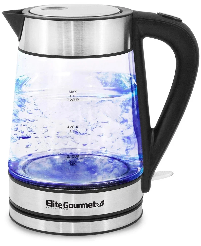 Electric Tea Kettle Glass 1.7L Fast Boil Blue LED Auto ShutOff BPA Free