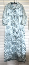 WOW Vintage Lounge Craft Satin Blue Embroidered Maxi Robe S/M STUNNING  Mint
