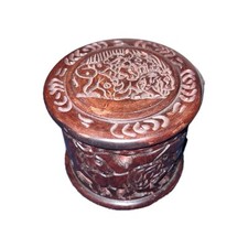 Vintage Wood African Hand Carved Table Coaster Set with Animal Carvings  A