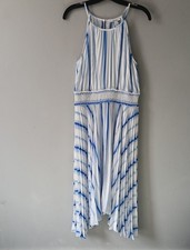 Nine West Women's Size Medium Pleated Striped Handkerchief Dress Sleeveless